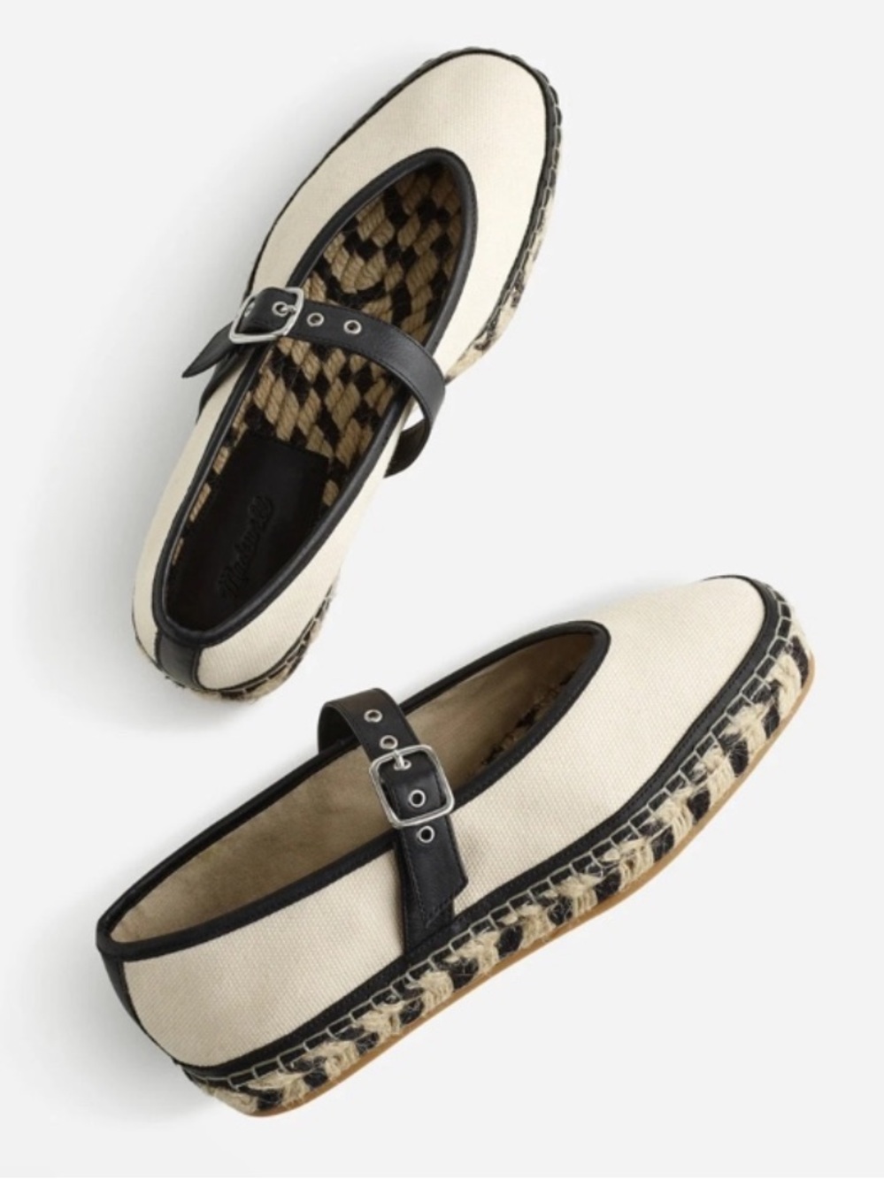 Madewell The Remy Mary Jane Espadrille Flats Womens 6 Canvas Jute Cream Black